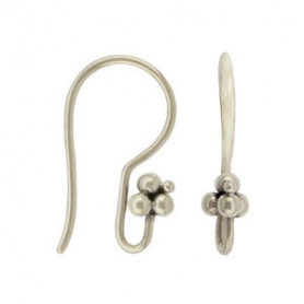 Sterling Silver Ear Hook with Three Granulated Balls 17x4mm