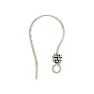 Sterling Silver Ear Hook with Small Granulated Beads 20x3mm
