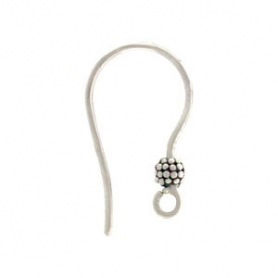Silver Ear Hook w Small Granulated Beads 20x3mm DISCONTINUED