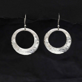 Sterling Silver Hammered Circle Dangle Earrings 45x30mm