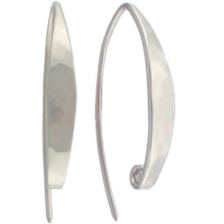 Silver Long Hammered Ear Wire with Hidden Loop 27x4mm