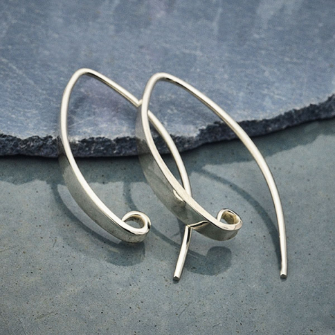 Sterling Silver Long Smooth Ear Wire with Hidden Loop 27x4mm