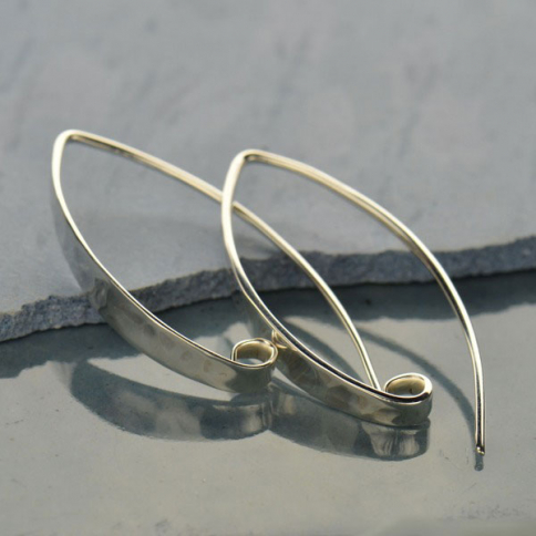Sterling Silver Long Hammered Ear Wire with Loop 36x5mm