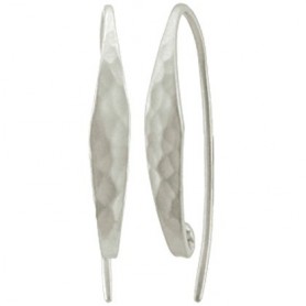 Sterling Silver Long Hammered Ear Wire with Loop 36x5mm
