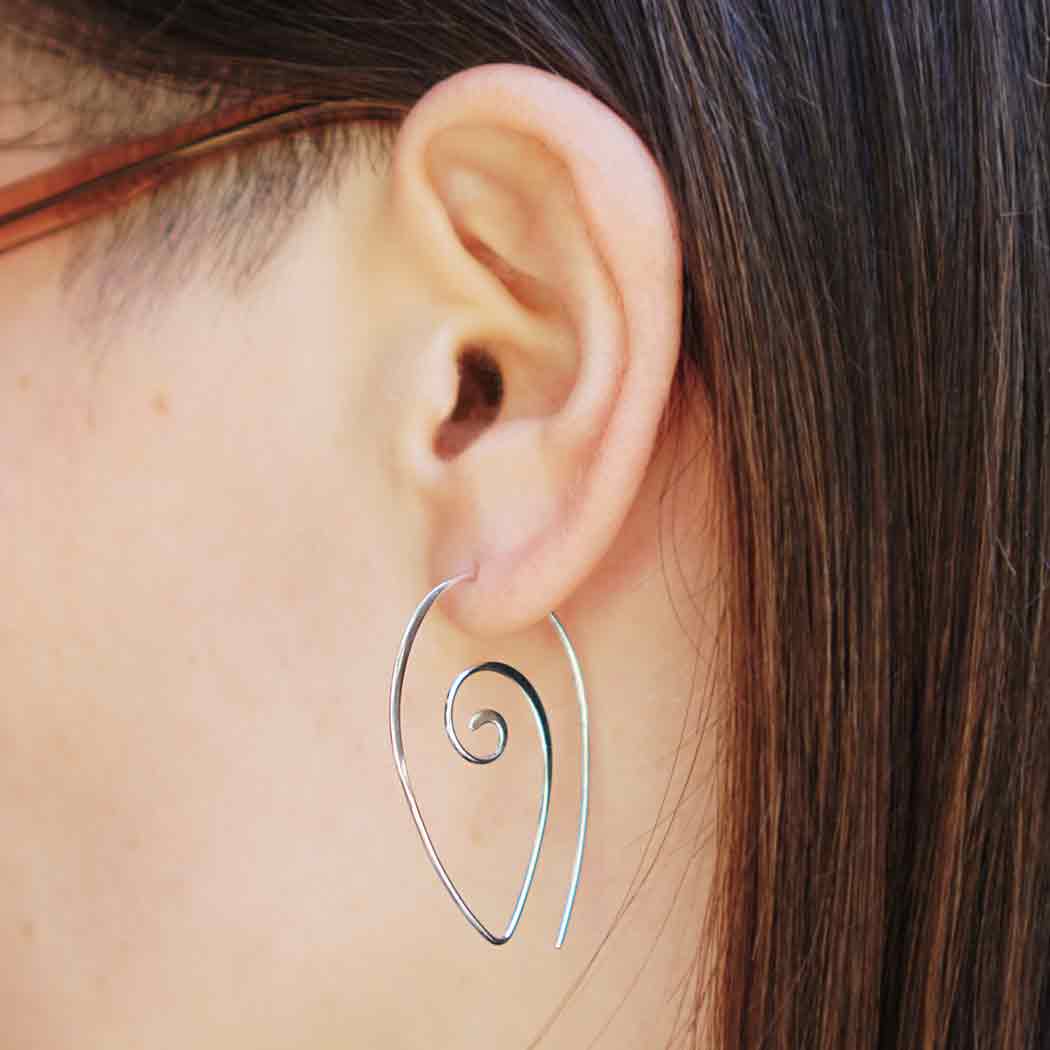 Sterling Silver Ear Wire - Spiral Teardrop Shape 40x26mm