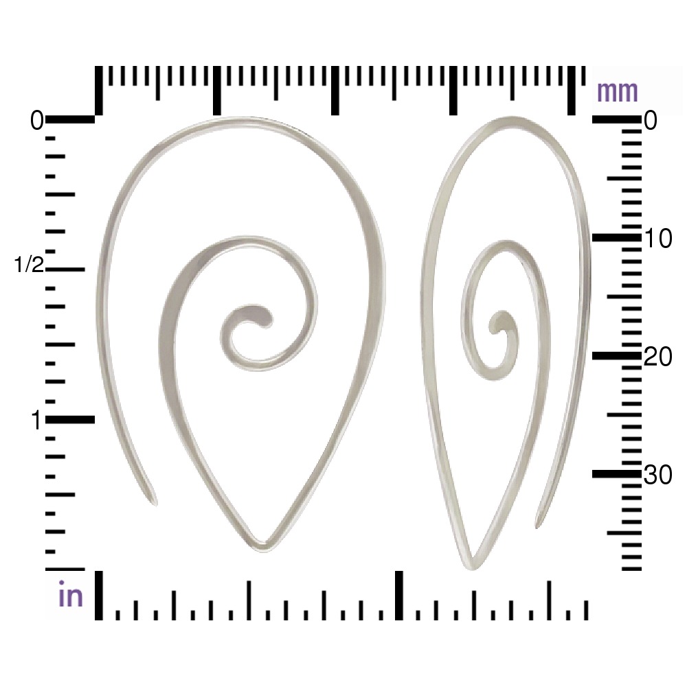 Sterling Silver Ear Wire - Spiral Teardrop Shape 40x26mm
