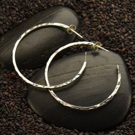 Sterling Silver Hammer Finish Hoop Earrings on Post 40x40mm