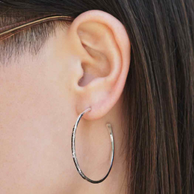 Sterling Silver Hammer Finish Hoop Earrings on Post 40x40mm