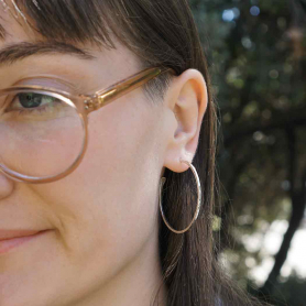 Sterling Silver Hammer Finish Hoop Earrings on Post 40x40mm