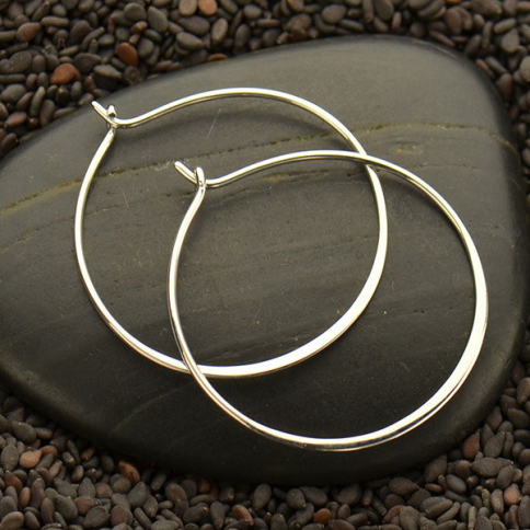 Sterling Silver Half Hammered Circle Hoop Earrings 30mm