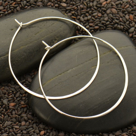 Sterling Silver Half Hammered Circle Hoop Earrings 40mm