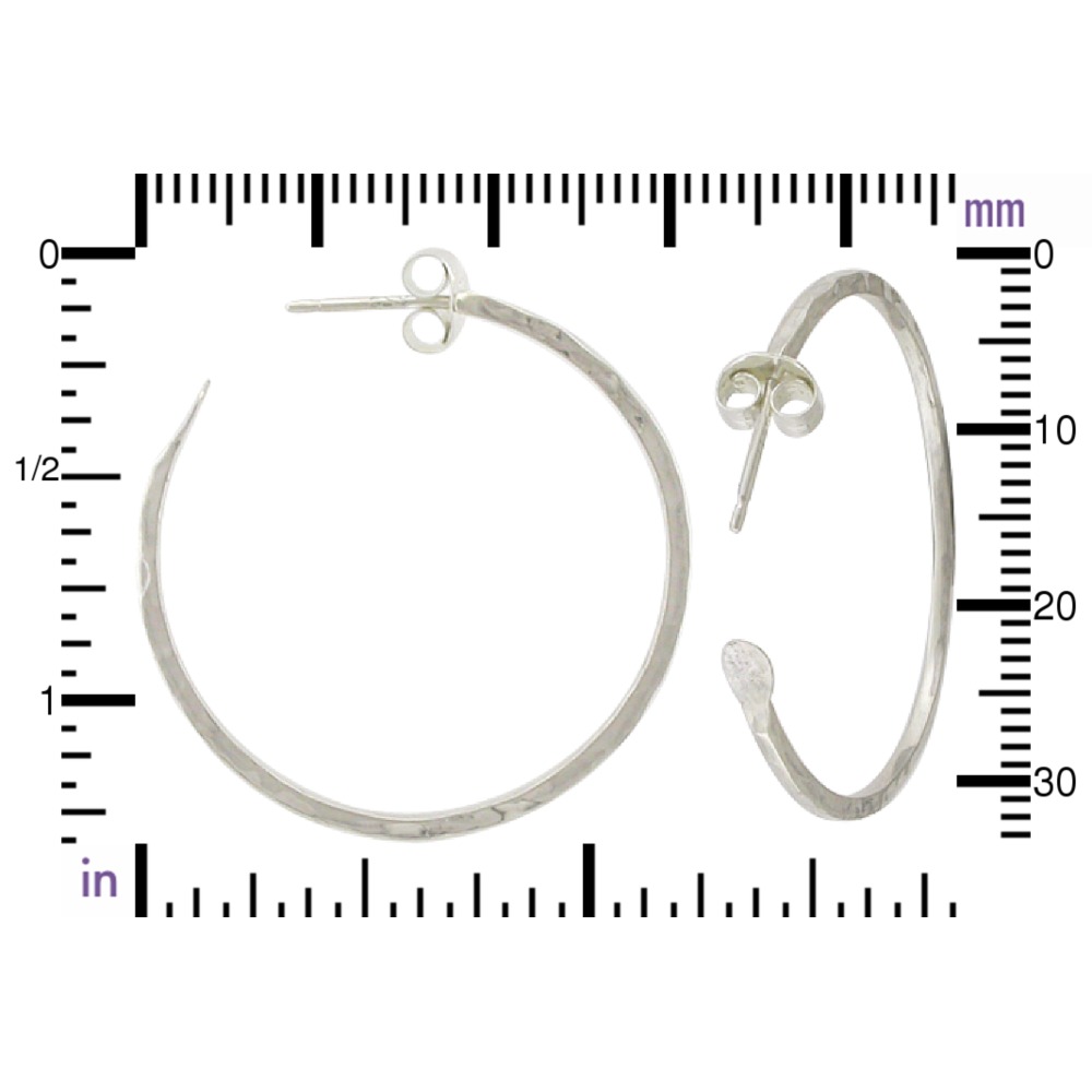 Sterling Silver Hammer Finish Hoop Earrings on Post 30x30mm