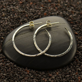 Sterling Silver Hammer Finish Hoop Earrings on Post 30x30mm