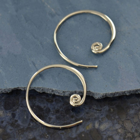 Sterling Silver Hoop Earring - Circle with Curlicue 20x18mm