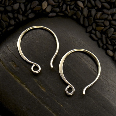 Sterling Silver Ear Wire - Small Flat Circle Shape 17x14mm