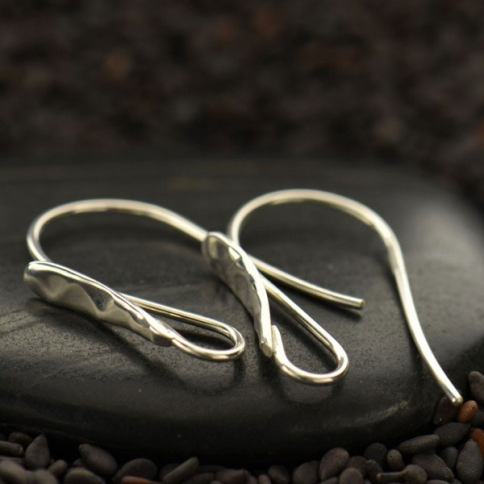 Sterling Silver Earring Top - Hammered Teardrop Front 24x3mm