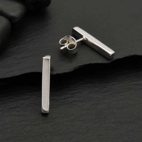 Sterling Silver Stud Earrings - Bar Post Earring 15x2mm
