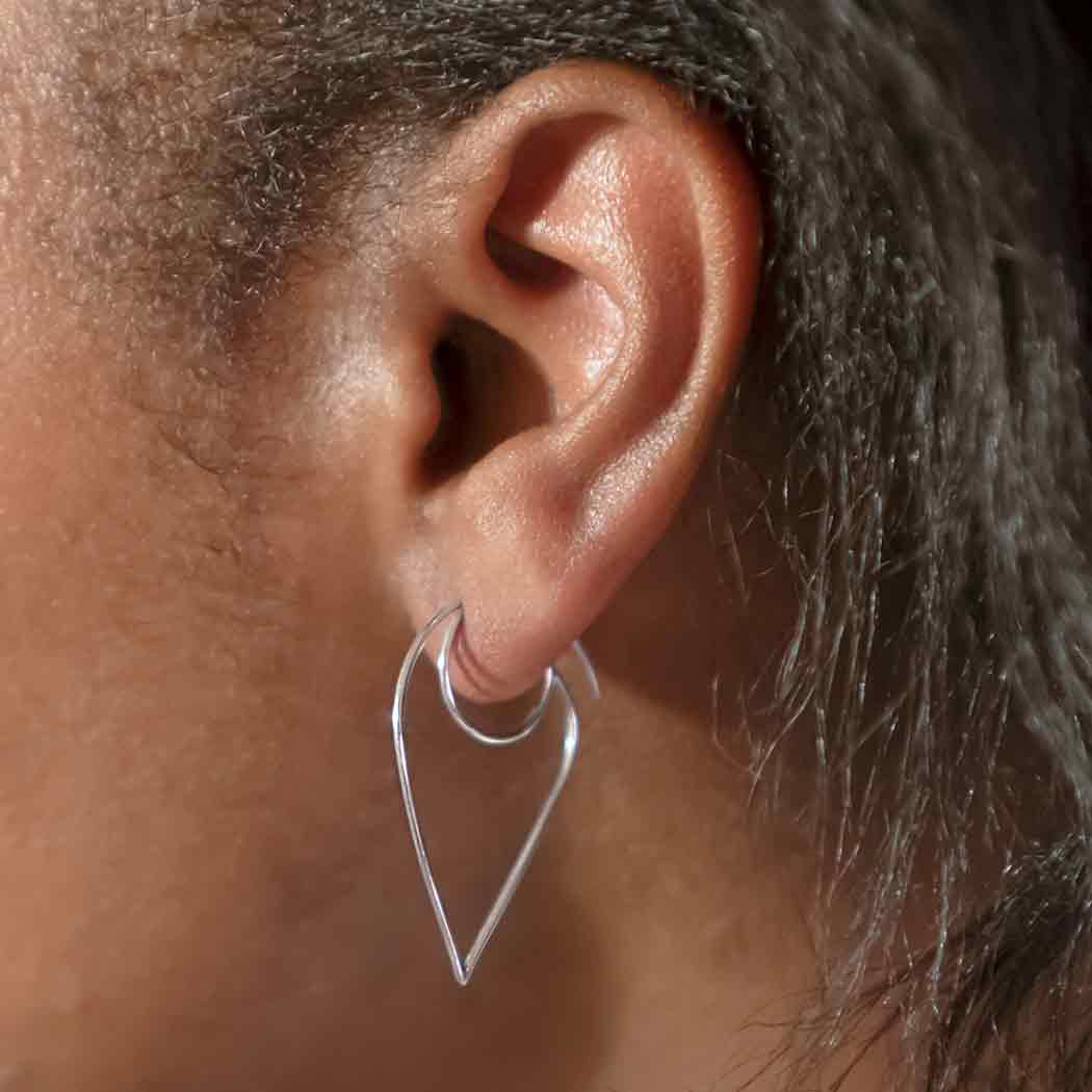  Sterling Silver Ear Wire - Open Wire Petal Earrings 36x24mm
