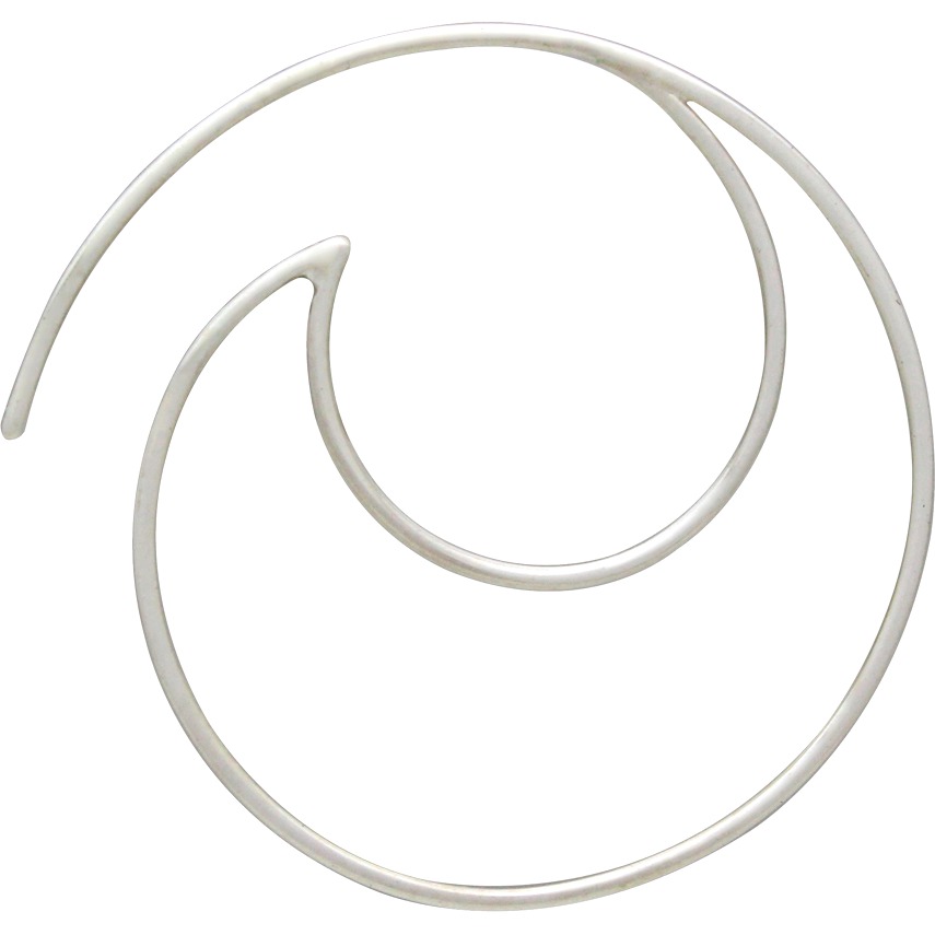  Sterling Silver Open Wire Wave Hoop Earrings 34x35mm