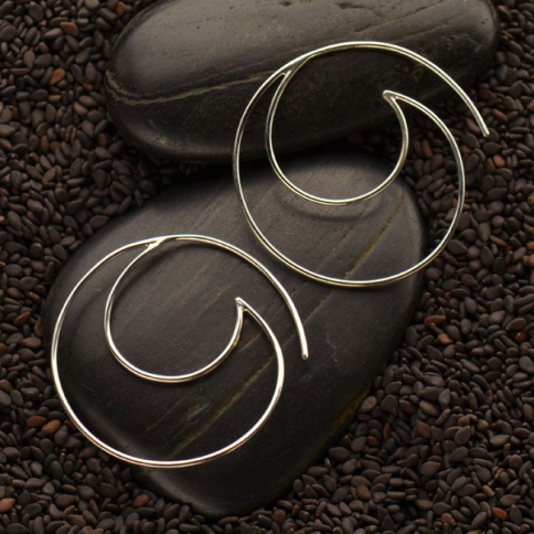  Sterling Silver Open Wire Wave Hoop Earrings 34x35mm