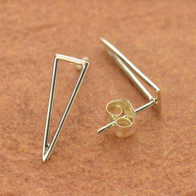 Sterling Silver Stud Earrings -  Long Skinny Triangle 15x5mm