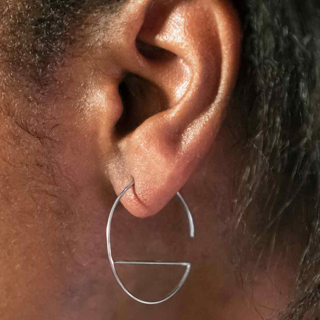 Sterling Silver Hoop Earrings - Wire Horizon Line 30x30mm