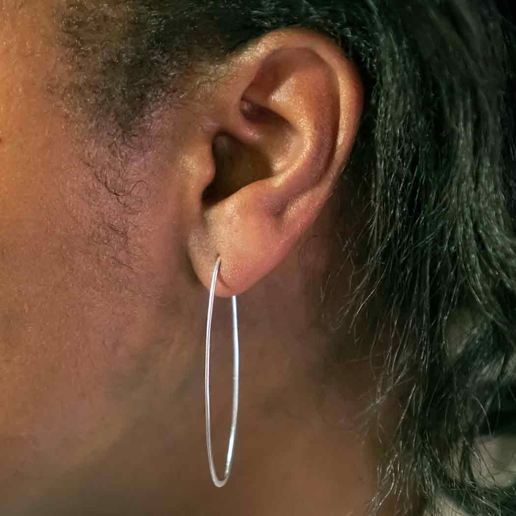 Sterling Silver Hoop Earrings - Long Oval 50x15mm
