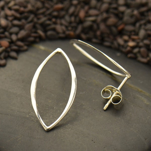Sterling Silver Marquis Post Earrings 20x10mm