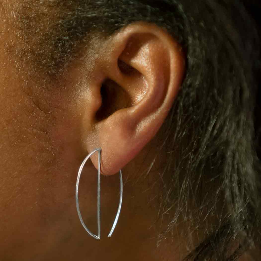 Sterling Silver Hoop Earrings with Vertical Line 35x20mm