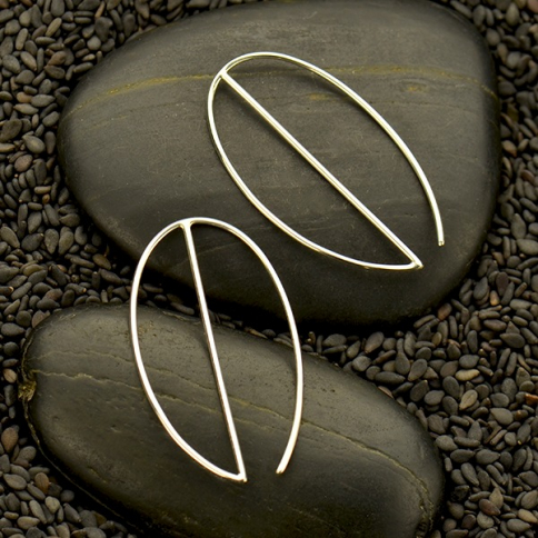 Sterling Silver Hoop Earrings with Vertical Line 35x20mm