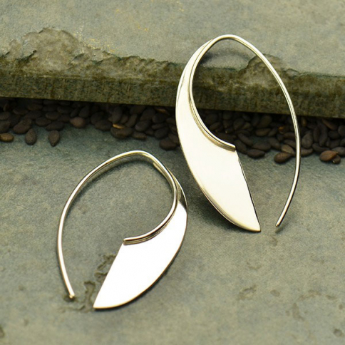Sterling Silver Machete Earrings - Geometric Jewelry 36x22mm