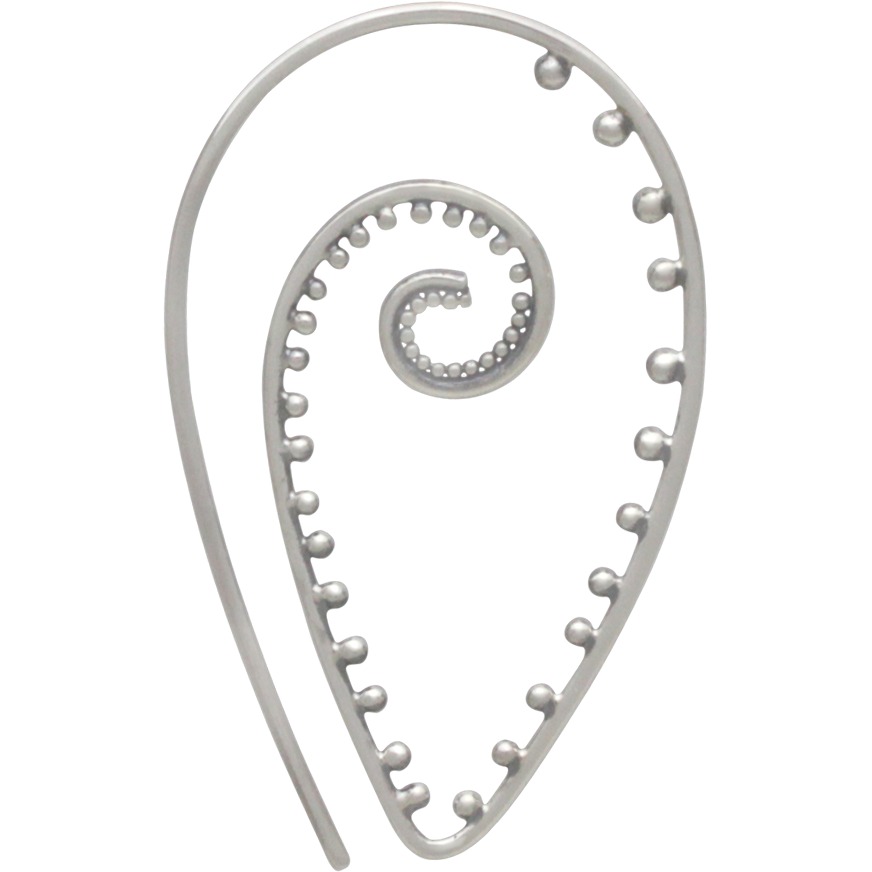 Silver Earring Hook w Pointed Spiral and Granulation 39x24mm