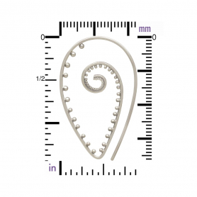 Silver Earring Hook w Pointed Spiral and Granulation 39x24mm
