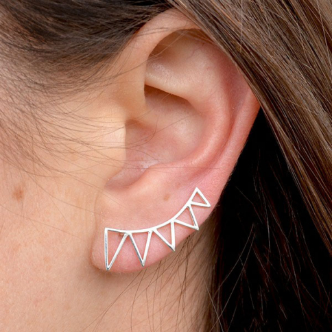  Sterling Silver Triangle Spike Ear Climbers 23x9mm