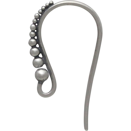Sterling Silver Ear Wire - Short Granulated Ear Hook 25x2mm