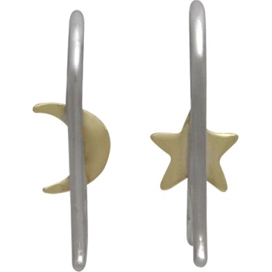 Silver Star and Moon Hook Earring with Bronze 16x5mm