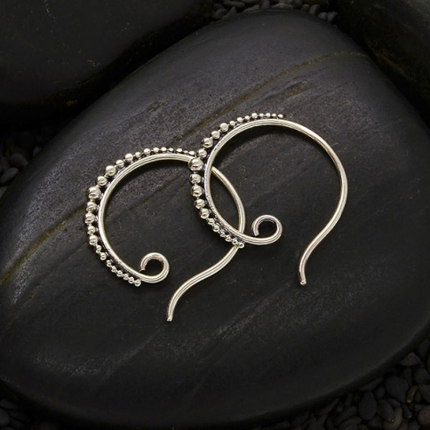 Silver Small Hoop Earring Hook with Granulation 20x2mm
