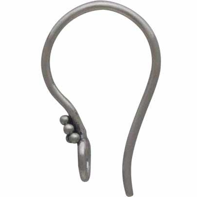 Silver Ear Hook with Front Facing Loop and Granulation17x4mm