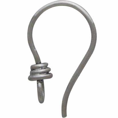 Silver Earr Hook with Front Facing Loop and Wire Wrap 18x4mm