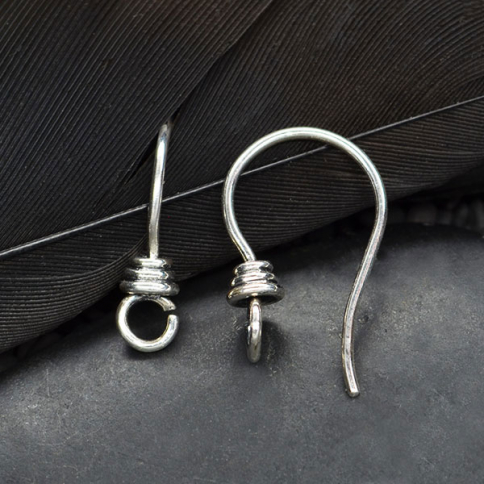 Silver Earr Hook with Front Facing Loop and Wire Wrap 18x4mm