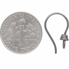 Silver Earr Hook with Front Facing Loop and Wire Wrap 18x4mm