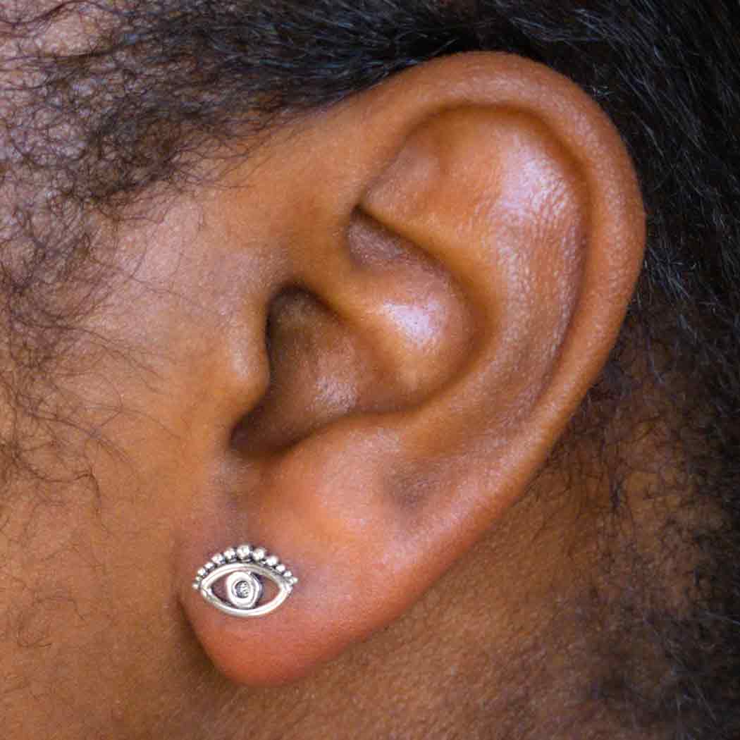 Sterling Silver Evil Eye Post Earring 6x10mm