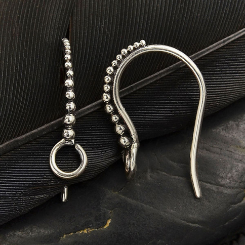 Silver Granulated Ear Hook with Front Facing Loop 18x4mm