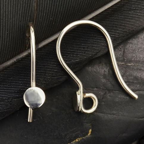 Sterling Silver Earring Hook with Silver Dot 17x3mm