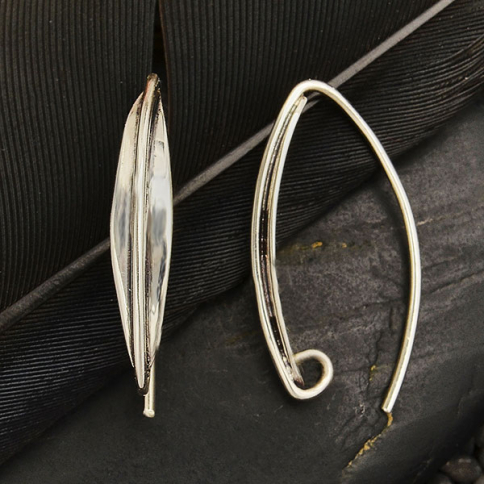 Sterling Silver Earring Hook with Long Almond Shape 22x4mm