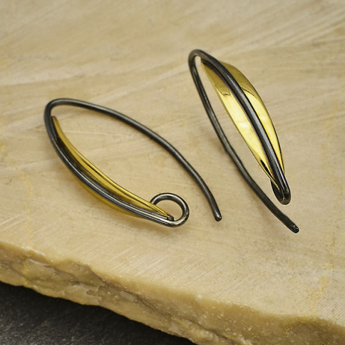 Mixed Metal Earring Hook with Long Almond Shape 23x4mm