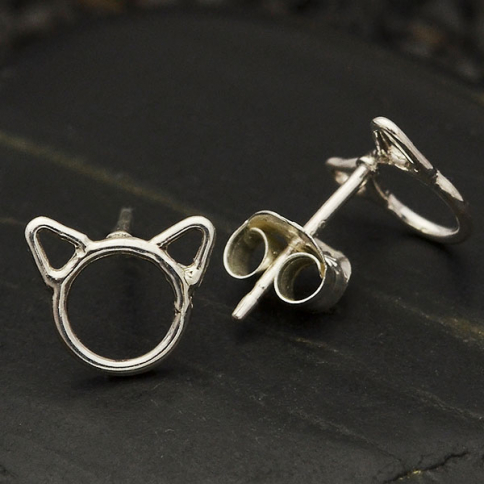 Sterling Silver Cat Head Post Earrings 7x8mm