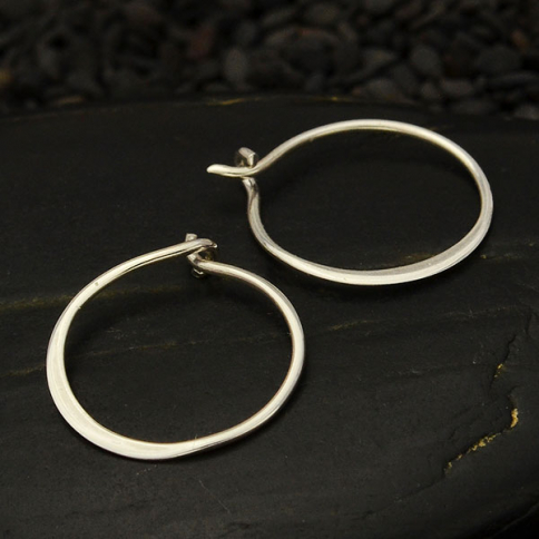 Sterling Silver Half Hammered Circle Hoop Earrings 15mm