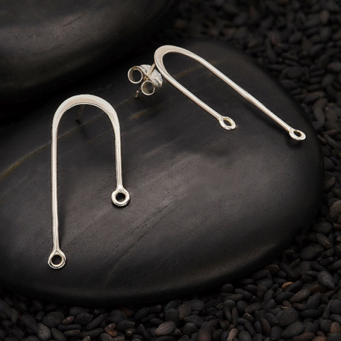 Sterling Silver Asymetrical Arch Bar Post Earrings 25x12mm