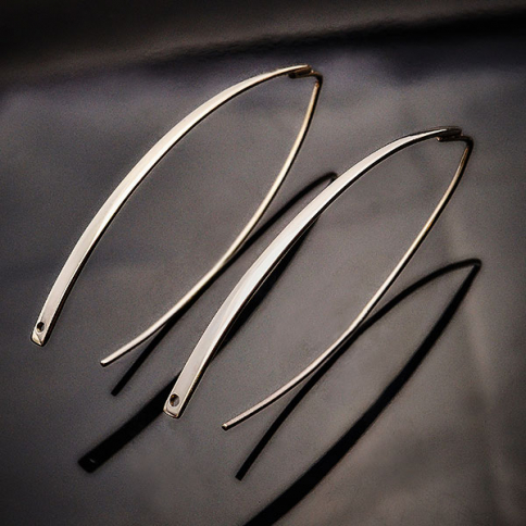 Sterling Silver Long Marquis Hook Earrings with Hole 45x17mm